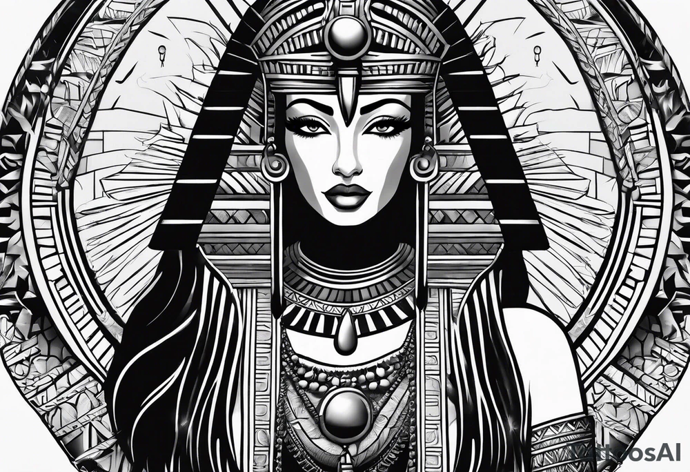black and white Egyptian goddess Isis tattoo idea