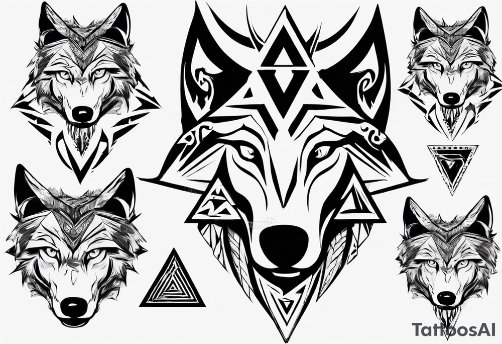 wolf head with a triangle on forehead tattoo idea