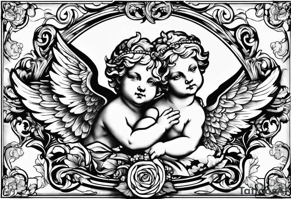 Flying Cherub renaissance style tattoo idea