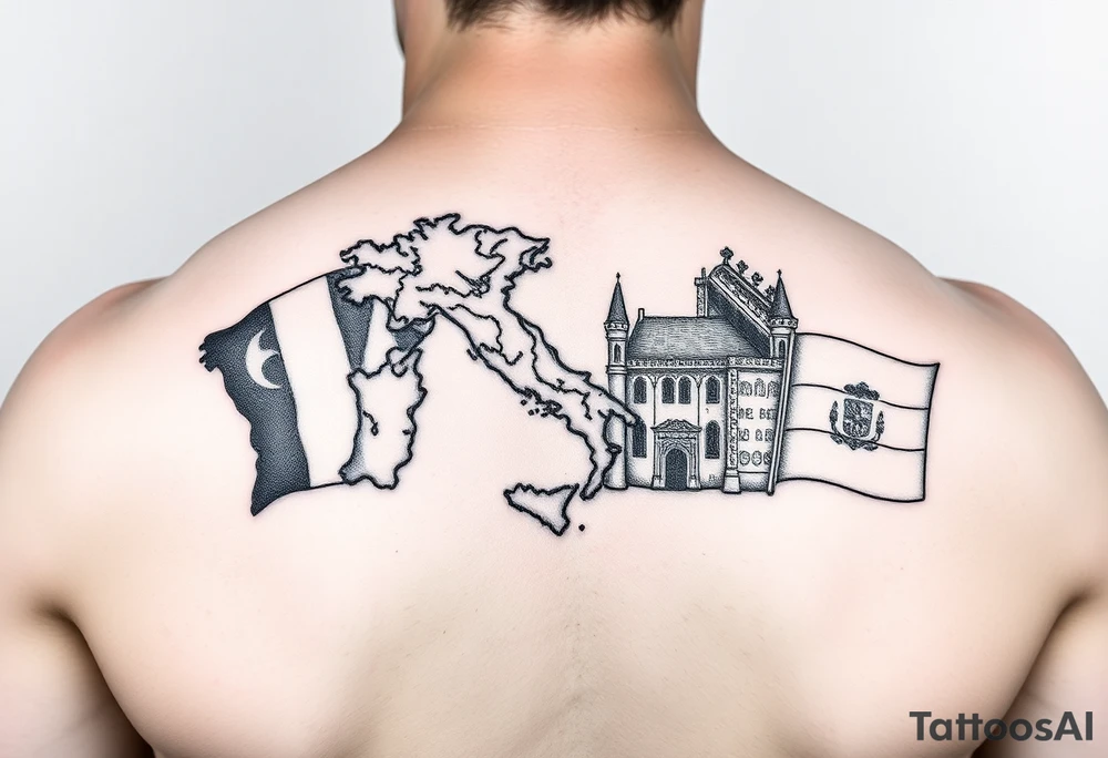 tattoo combining France, Italy, Netherlands, Spain tattoo idea