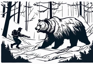 Hunter in the woods being attacked by a bear tattoo idea