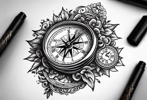 compass and clock tattoo idea