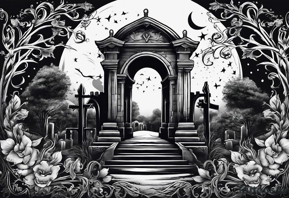 graveyard with moon tattoo idea