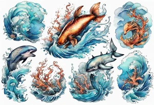 a beautiful sea creature standing in the sea surrounded by crashing waves tattoo idea