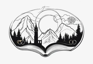 Lord of the rings main with Harry Potter mashup but clear independent visual symbolism of both movies. Small simple and minimal. Movies not books tattoo idea