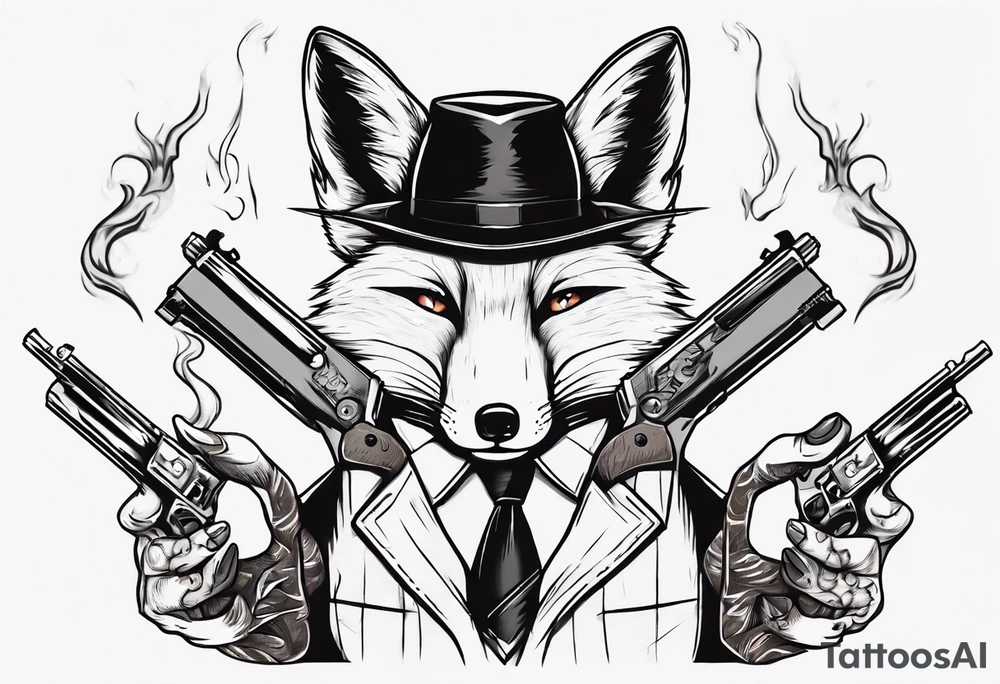 a fox holding a gun and smoking a coggarte tattoo idea