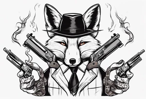 a fox holding a gun and smoking a coggarte tattoo idea