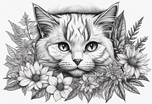Cats and weed but in fine line and very detailed work tattoo idea