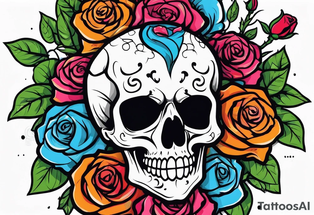 skull and roses tattoo idea