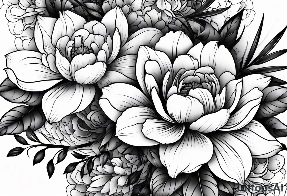 Japanese flowers with smoke in the background tattoo idea