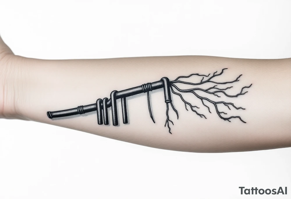vertical System of thin pipes that transitions gradually from the end into thick, widespread veins of forearm tattoo idea