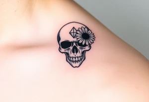 Masculine skull with a diamond and daisy tattoo idea