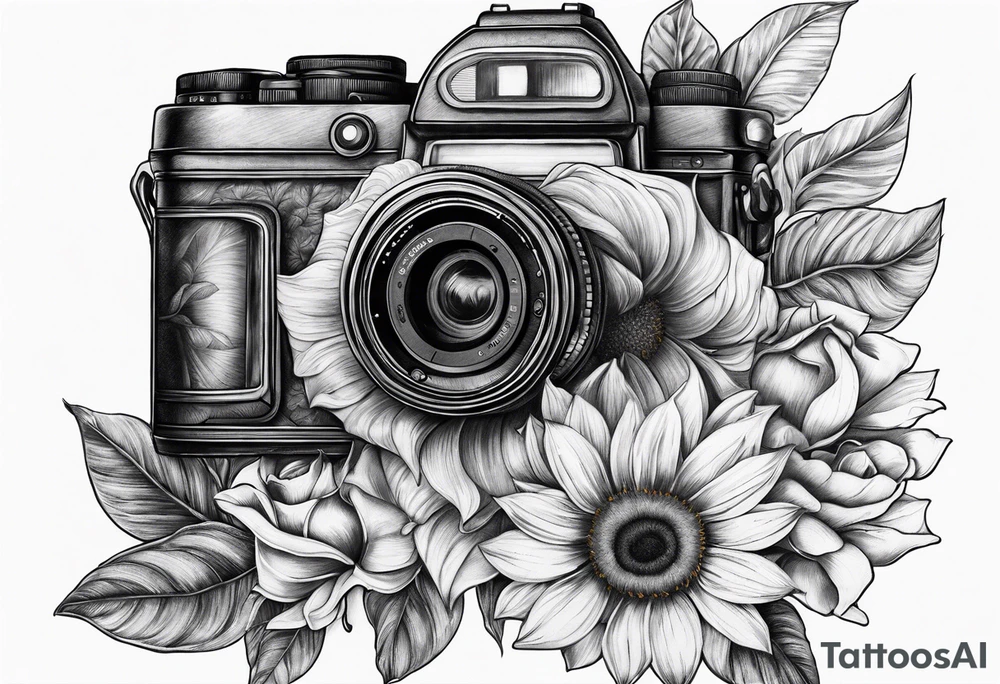 Tournesol,  rose flower, Camera, wave, palmier tattoo idea