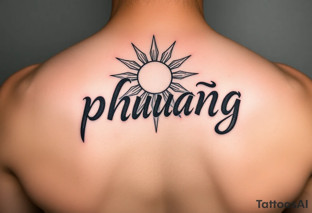Word "phuong" written with sun tattoo idea