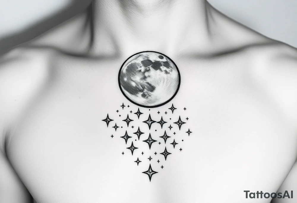 Moon and Cascade of stars tattoo idea