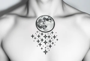 Moon and Cascade of stars tattoo idea