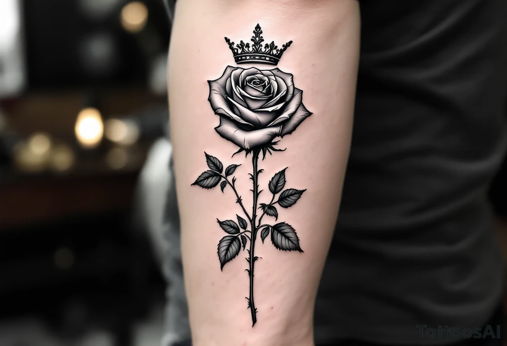 long stem rose with a crown  on top and 1982 tattoo idea