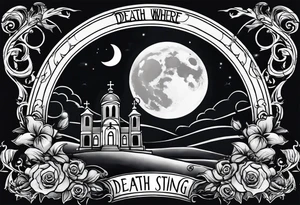 graveyard with moon with the words death where is your sting tattoo idea
