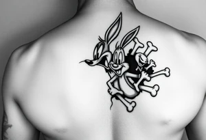 i want the looney toons breaking out of right rib cage and as their body parts exit they turn to bones (representing my four kids 3 boys 1 girl) taz, bugz, tweety, lola tattoo idea