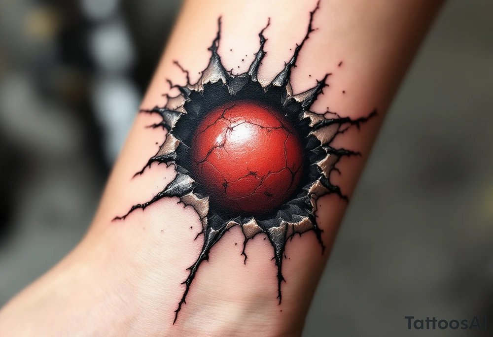 A torn-skin effect showing a red ball beneath, embedded with the Slavia star. tattoo idea