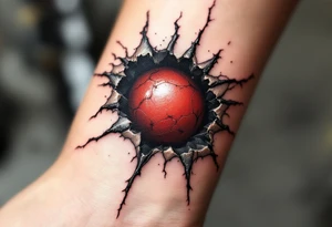 A torn-skin effect showing a red ball beneath, embedded with the Slavia star. tattoo idea