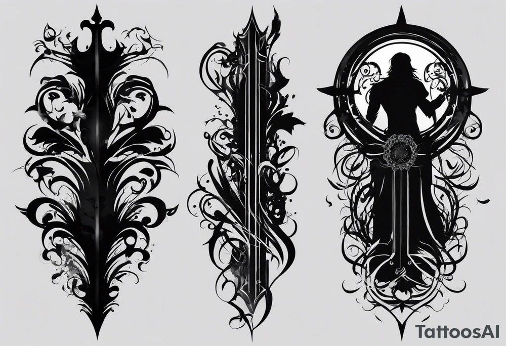 Certainly! Here’s a description for your back tattoo:

---

**Tattoo Description:**

Design: Black work, paint strokes.
Location: Back.
Concept: Dante's Inferno, representing the layers of hell.

**Design Details:**

1. **Vertical Lines:**
   - Two bold, vertical lines run parallel up the spine, symbolizing the journey through the depths of Dante's Inferno.

2. **Horizontal Lines:**
   - Nine horizontal lines intersect the vertical lines, each representing one of the nine circles of hell.
   - The lines descend down the back, each becoming progressively shorter and narrower to signify the decreasing levels of hell's circles.
   - The paint stroke style gives the lines a dynamic, brush-painted appearance, enhancing the dramatic and artistic effect.

3. **Overall Style:**
   - The black work technique ensures a striking contrast, with deep black ink emphasizing the severity and depth of the concept.

Sure, here's a simplified version:

---

**Tattoo Description:**

**Design:** Black work, paint strokes.
**Location:** Back.
**Concept:** Dante's Inferno, layers of hell.

**Details:**

1. **Vertical Lines:**
   - Two parallel lines up the spine.

2. **Horizontal Lines:**
   - Nine perpendicular lines, descending and decreasing in width.

**Style:**
   - Bold black work with paint stroke effects.

---

This version is straightforward and clear.

---

This description provides a clear and detailed vision for your tattoo artist to work from, capturing the essence and symbolism of Dante’s Inferno in a powerful and visually striking way. tattoo idea