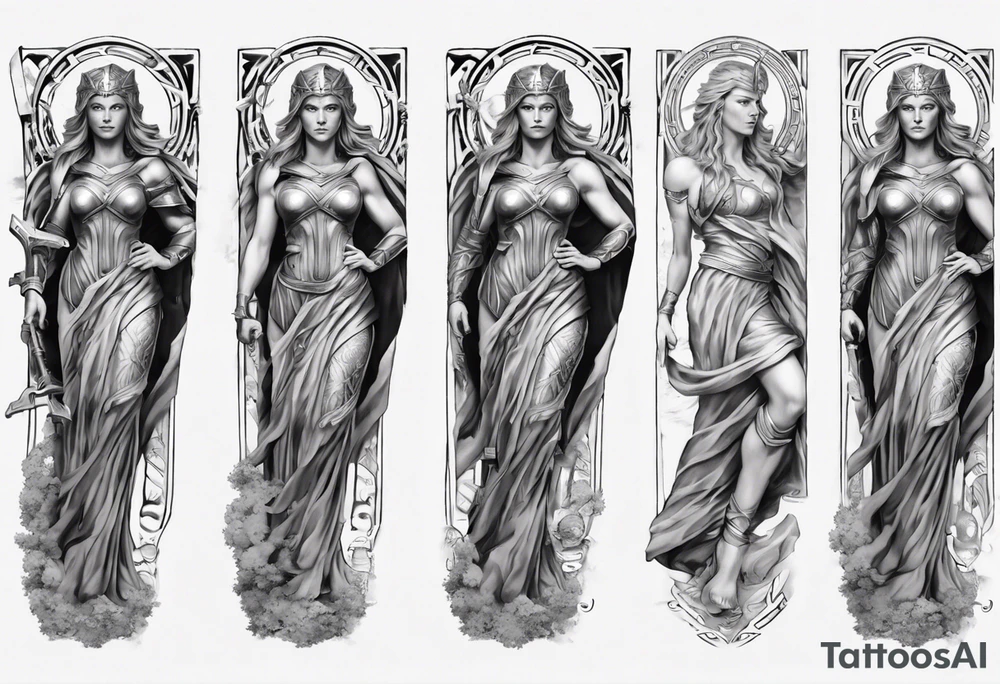 GREEK GODess thor STATUE
ARM SLEEVE
REALISTIC tattoo idea