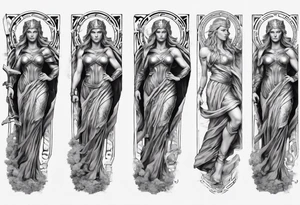 GREEK GODess thor STATUE
ARM SLEEVE 
REALISTIC tattoo idea