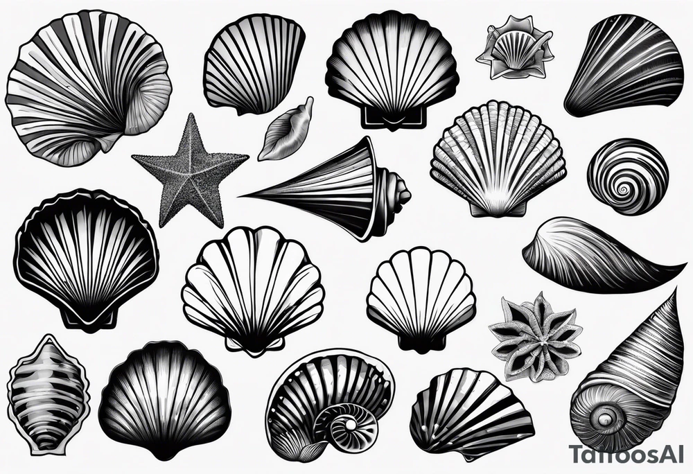Variety of shell shapes flash sheet tattoo idea