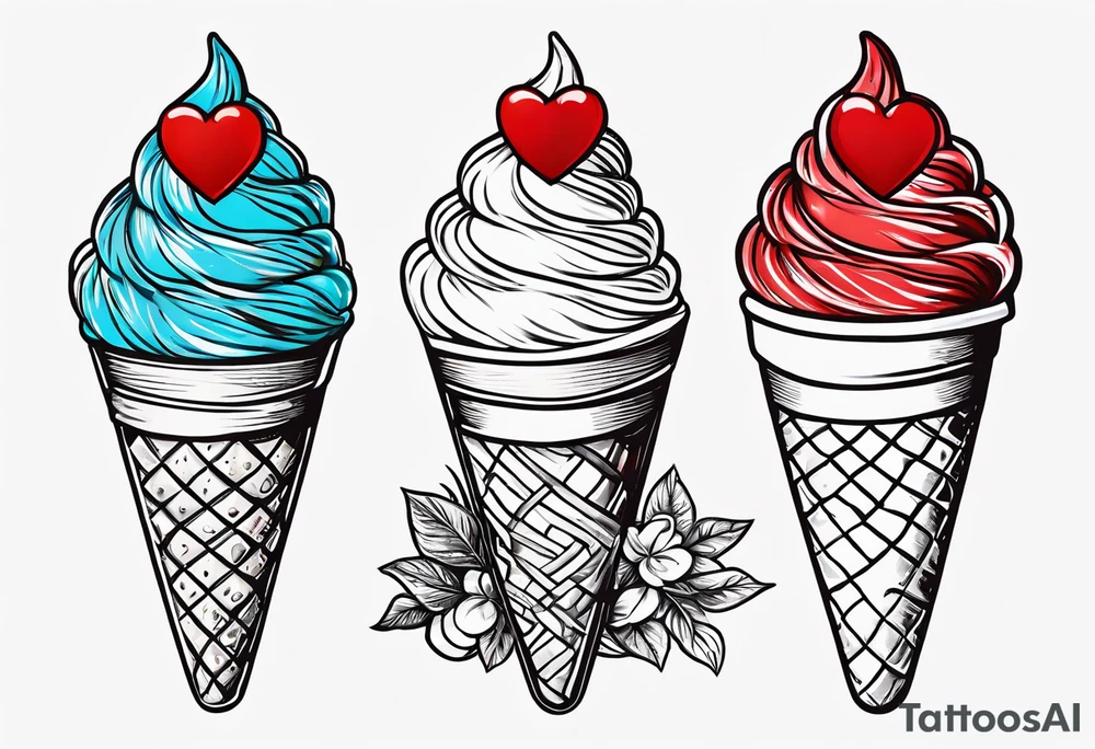 ice cream cone with one red heart tattoo idea