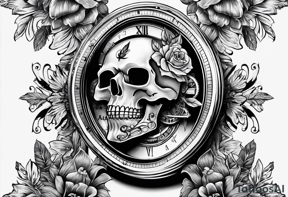 Tattooo that shows that nothing is forever with a skull and a watch tattoo idea