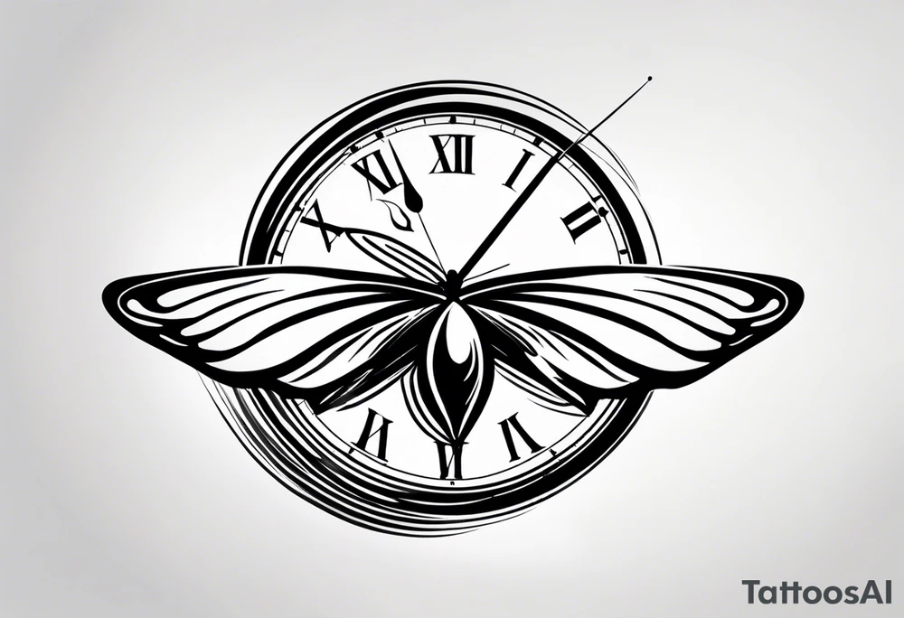 Butterfly flying over a clock. tattoo idea