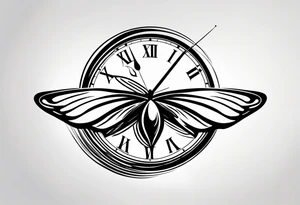 Butterfly flying over a clock. tattoo idea