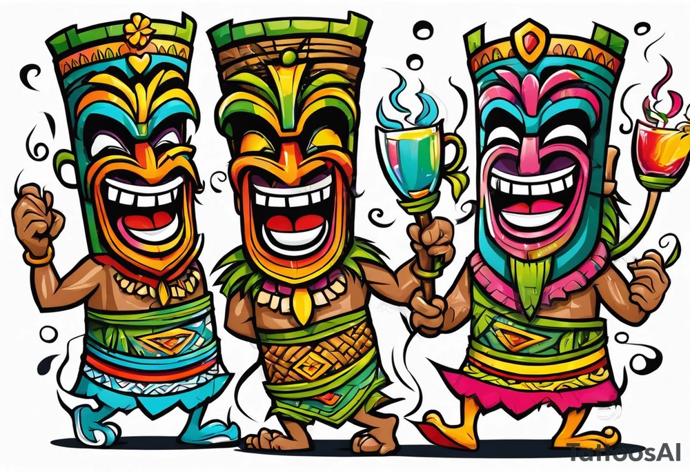 tiki party with dancing tiki guys tattoo idea