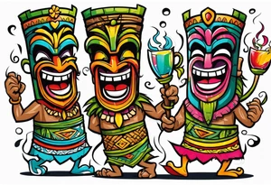 tiki party with dancing tiki guys tattoo idea