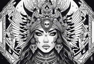 kali, alien goddess, valkrye, pirate, zenza resonance, pachamama, lotus azul, blank panther, eagle, skull, 5D, nueva gaya, dna 12 tattoo idea
