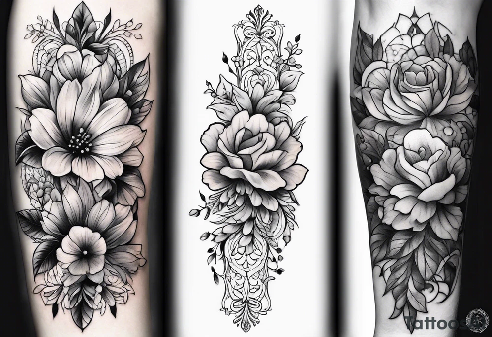 Verticle arm placement of dainty flowers forearm tattoo idea