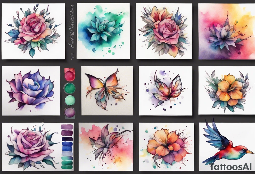 Create a watercolor-style tattoo to cover my chest tattoo. Use a blend of vibrant colors and soft transitions to achieve a beautiful and painterly effect tattoo idea