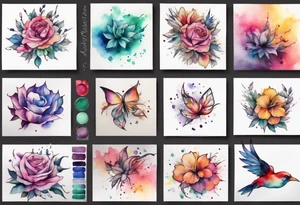 Create a watercolor-style tattoo to cover my chest tattoo. Use a blend of vibrant colors and soft transitions to achieve a beautiful and painterly effect tattoo idea