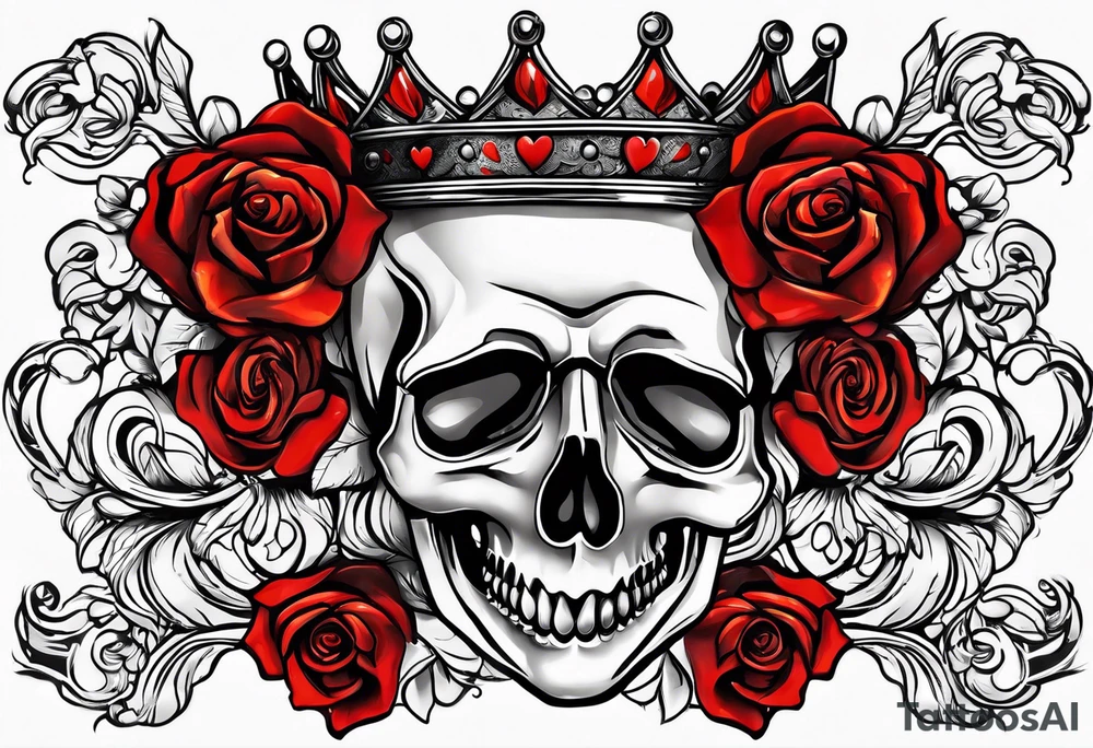 the red rose queen's golden crown with a heart tattoo idea