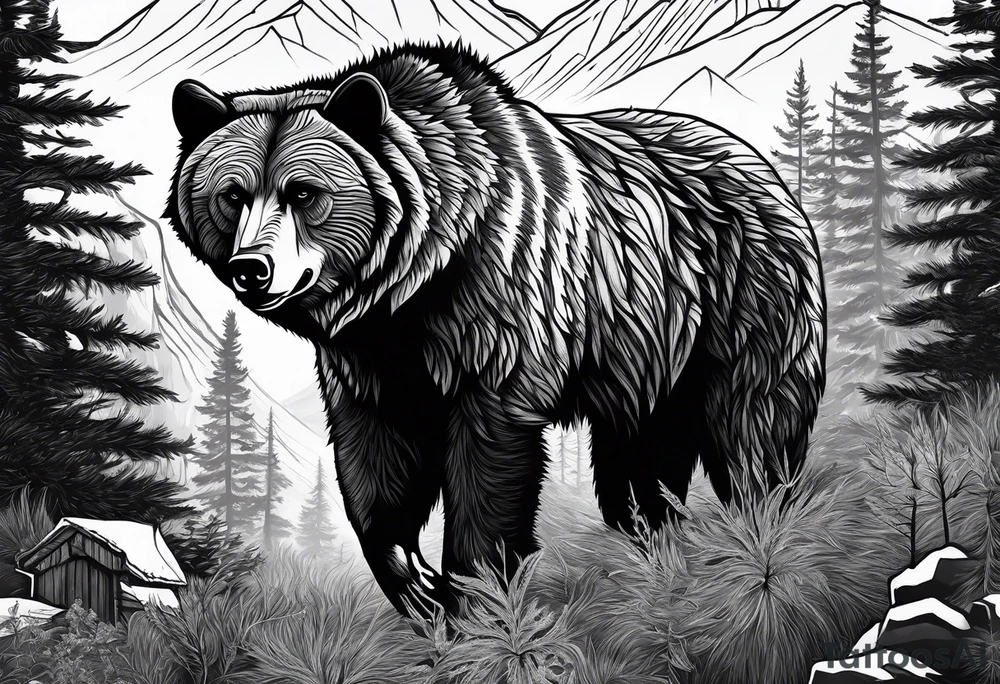 A grizzly bear and a wolf in the wild tattoo idea A grizzly bear and a wolf in the wild tattoo idea
