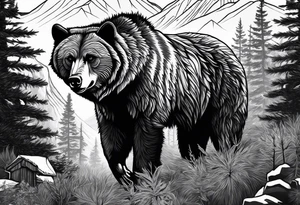 A grizzly bear and a wolf in the wild tattoo idea