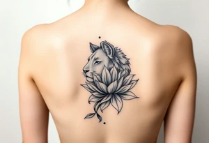 Simple lioness with lotus flower tattoo idea