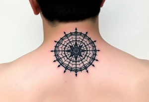 Compass covered in a spider web tattoo idea