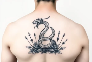 More large mythical creepy serpent near plants tattoo idea