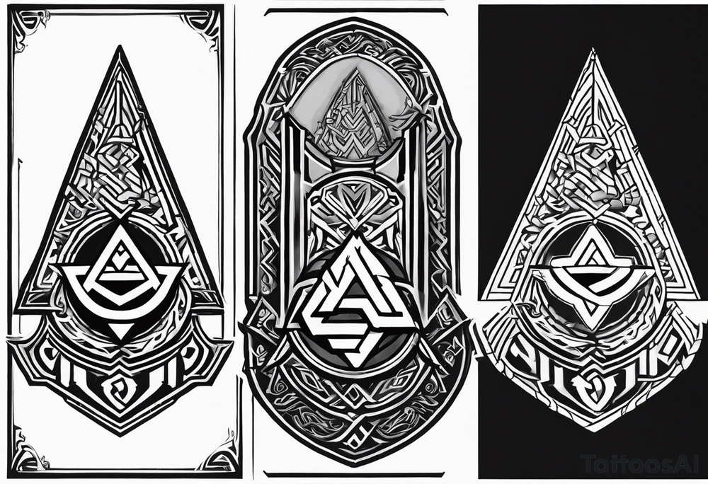 Valhalla shield sword valknut steps tattoo idea
