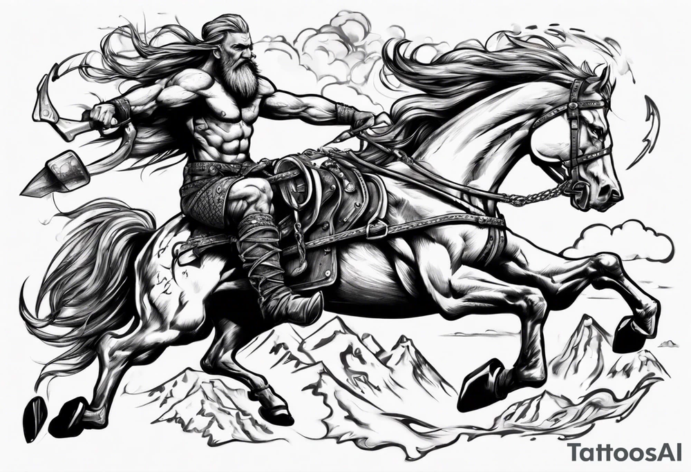 Viking riding an old mustang car tattoo idea
