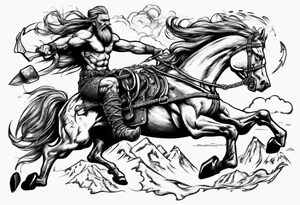 Viking riding an old mustang car tattoo idea