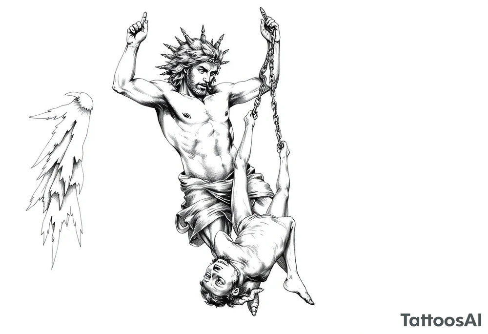 Prometheus Chained Down with Icarus falling from the sky Mythology tattoo idea