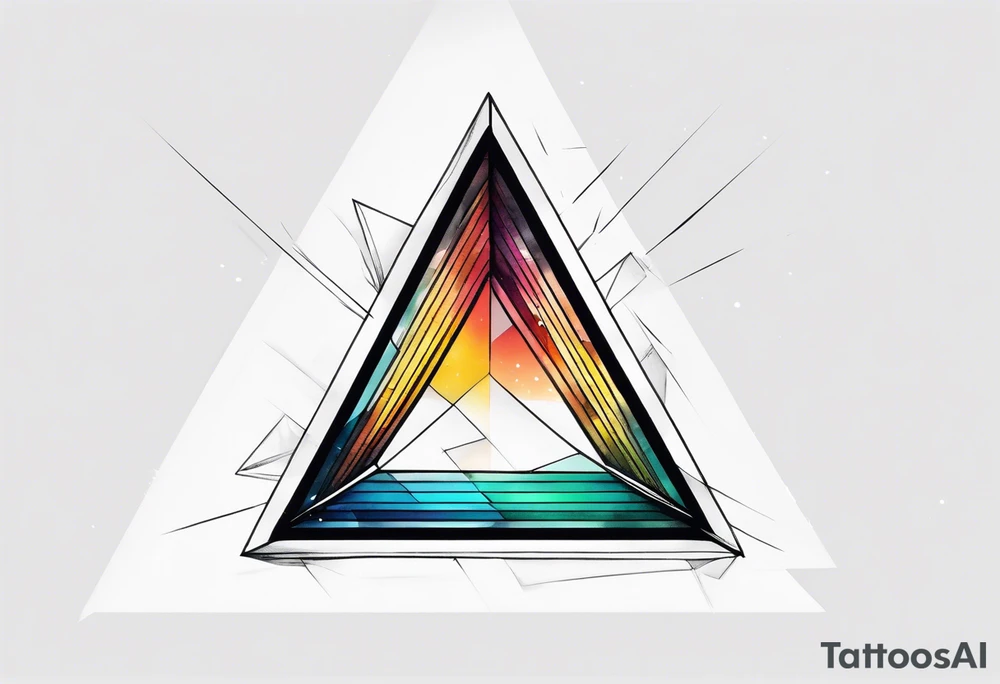 a ray of light entering a triangle prism glass from the left side and getting dispersed into colours tattoo idea
